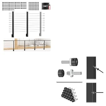 4-10ft Complete Set 36" Side Mount Level Railing Post Kit, 2 Pack Fascia Mount Level Post, 150ft 1/8" CableNo Handrail, Swageless Cable Railing Kit, 1/8" Cable Railing Anchor Terminal