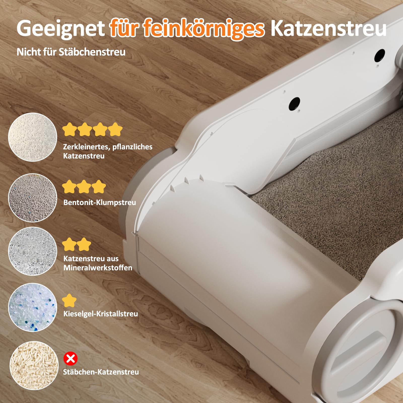 Selbstreinigendes Katzenklo, offene automatische Katzentoilette – Selbstreinigender Roboter für große Katzen, mit Sicherheitssensoren & App-Steuerung