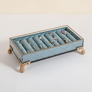 velvet slots Ring holder for jewelry organizer, Earring ring display stand for selling, felt ring jewelry holder tray showcaseVelvet slots Ring Holder-Light blue