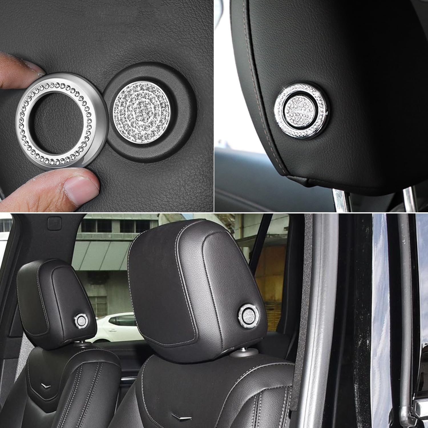 2Pcs for Cadillac XT5 Bling Crystal Front Seat Pillow Button Covers Decals Sticker, for Cadillac XT4 XT5 XT6 CT4 CT5 GT4 Interior Bling Rhinestone Decorative Sticker Accessorie