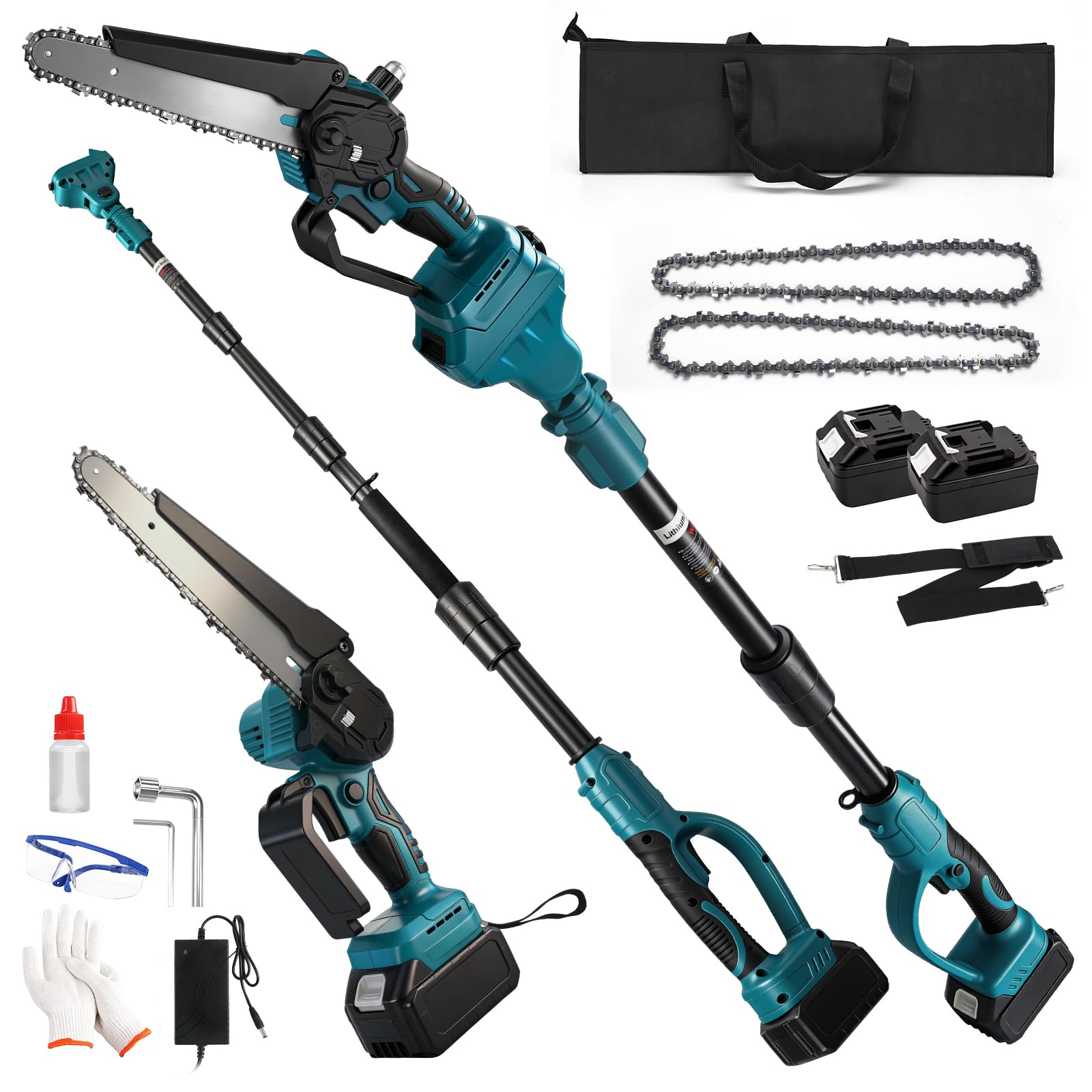2 IN 1 KettensäGe Und Hochentaster Akku FüR Makita 18V, 8 Zoll Teleskop Astsäge Mit 2×4.0ah Akku, VerläNgerungsstange Bis 4.6m, BüRstenloser Motor, Elektro Baumsäge FüR Baumzweige
