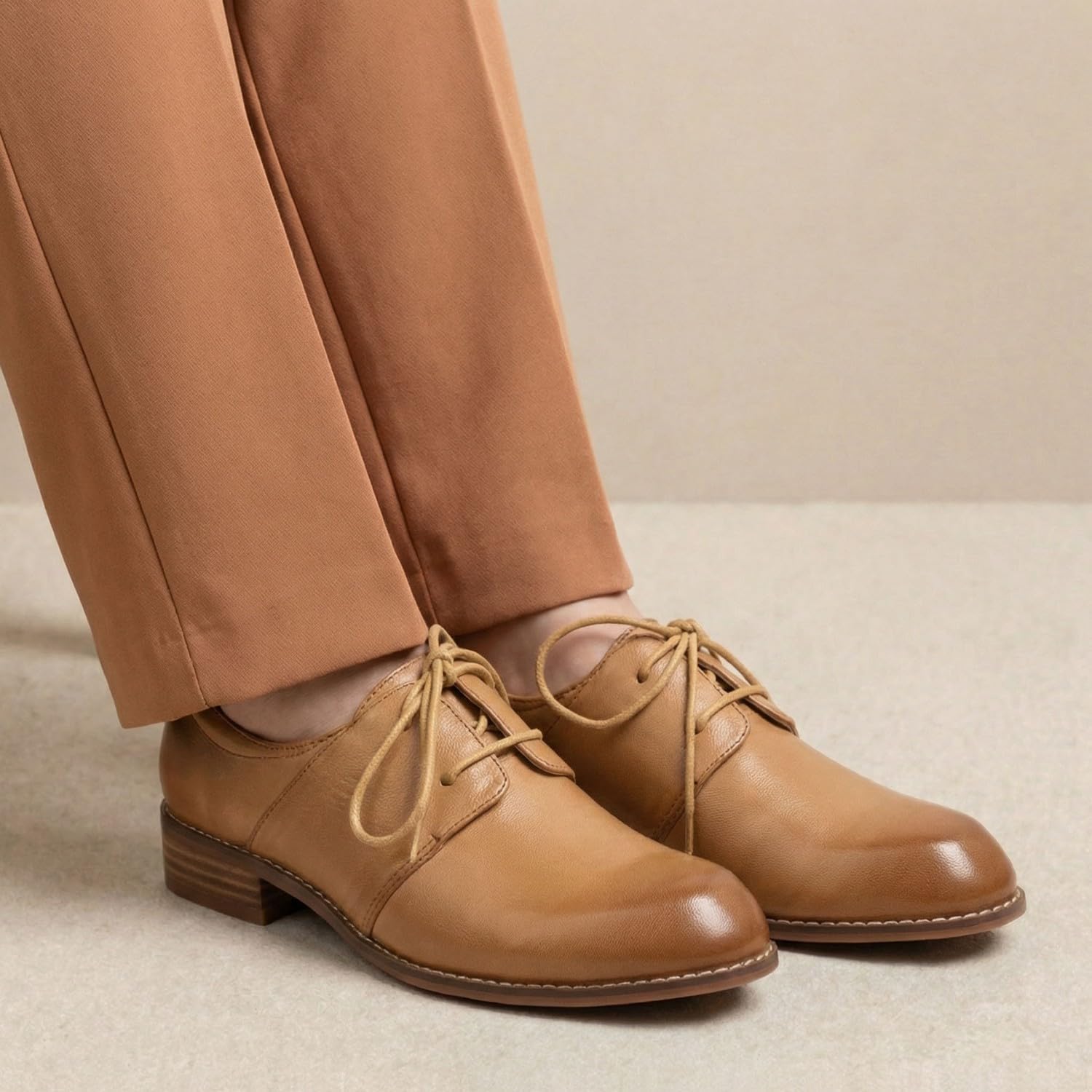 Mona flying Women's Handmade Two Tone Dress Oxfords Derby Comfy Lace up Leather Shoes for Ladies