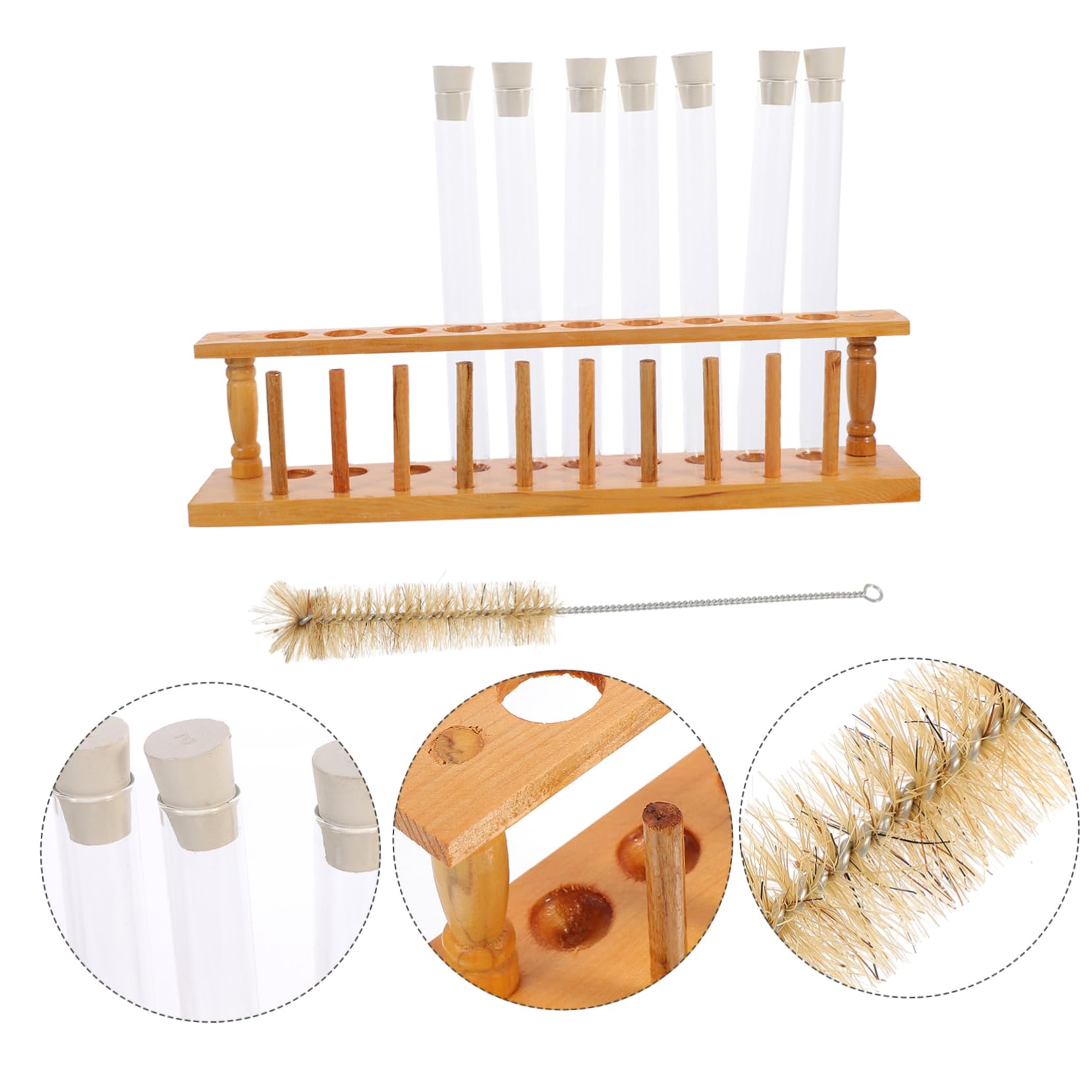 Gatuida Reagenzgläser 12cm aus Glas mit Gummistopfen 10-loch Holzständer und Reinigungsbürste für Labor und Bastelprojekte