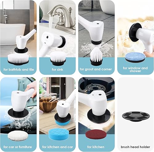 Miniatura 6 de MEYFROX - Cepillo de limpieza inalámbrico con mango de extensión ajustable y 7 cabezales de cepillo reemplazables limpiador de ducha eléctrico para