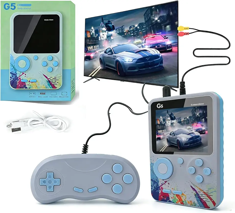 G5 3.0 inch Full-color HD Screen Portable Retro Handheld Game Console,with Classic 500 Childhood Nostalgic Game,Support for Connecting TV&Two Players,Equipped with 1000mAh Rechargeable Battery (grey)