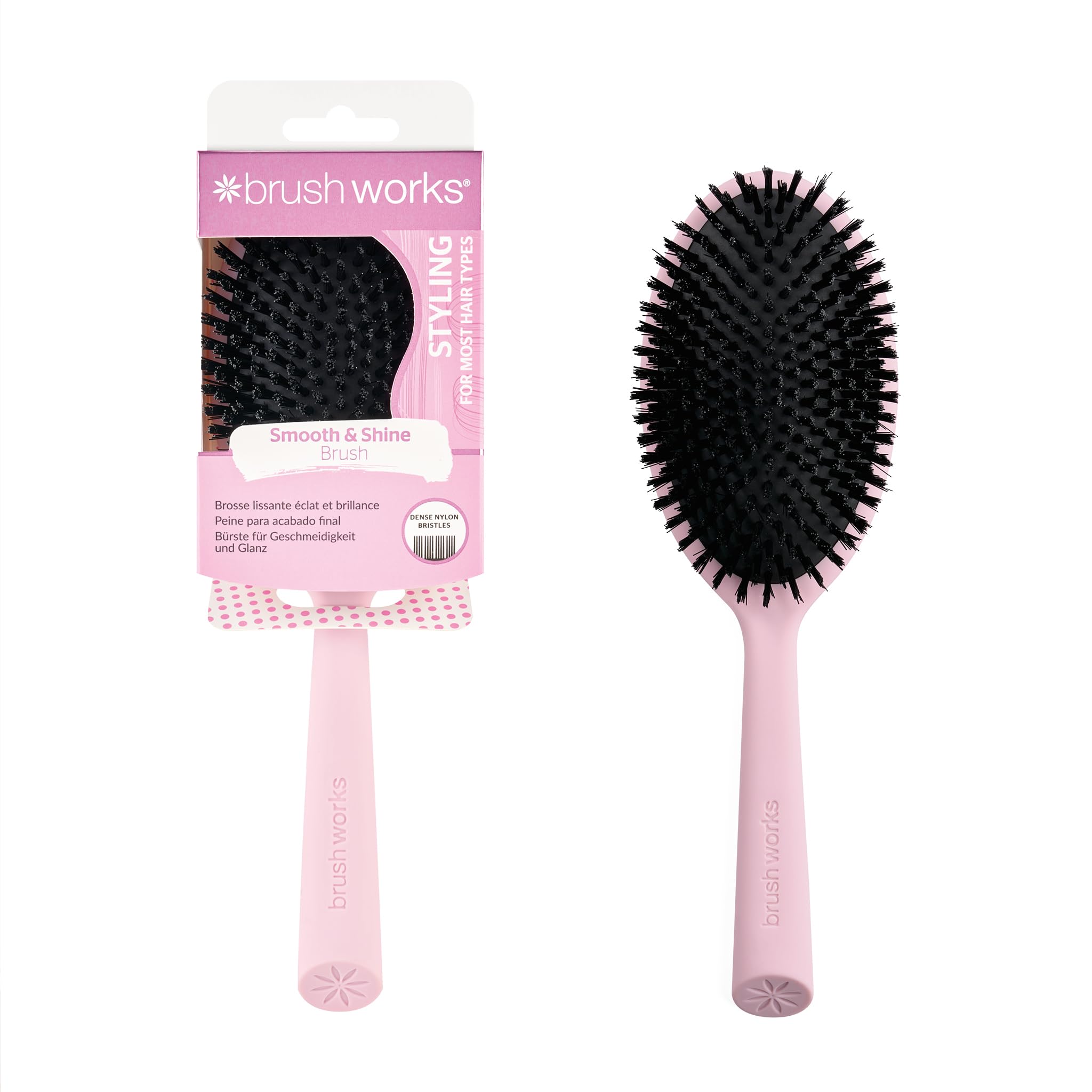Brushworks Smooth & Shine Hair Brush – Dense Nylon Bristles for Sleek Styles & Glossy Finishes – Detangling & Smoothing Styler for Natural Shine – Made from 64% Recycled Materials