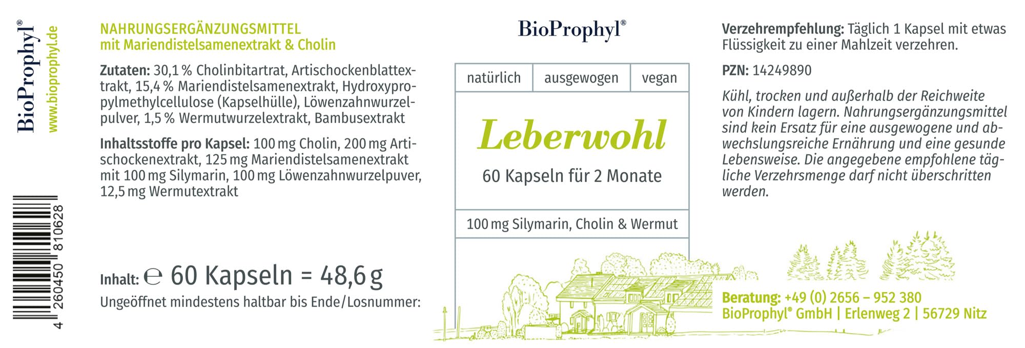 Leberwohl 100 mg Cholin zur Aufrechterhaltung einer gesunden Leberfunktion mit 100 mg Silymarin aus Mariendistelsamenextrakt & bitteren Extrakten aus Wermut, Artischocke & Löwenzahnwurzel