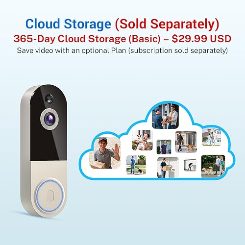 Miniatura 4 de Timbre inalámbrico con batería recargable, resolución de 1080p, audio de 2 vías, visión nocturna, detección humana AI, almacenamiento en la nube,