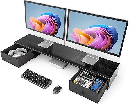 HUANUO Dual Monitor Stand with 2 Drawers ,...