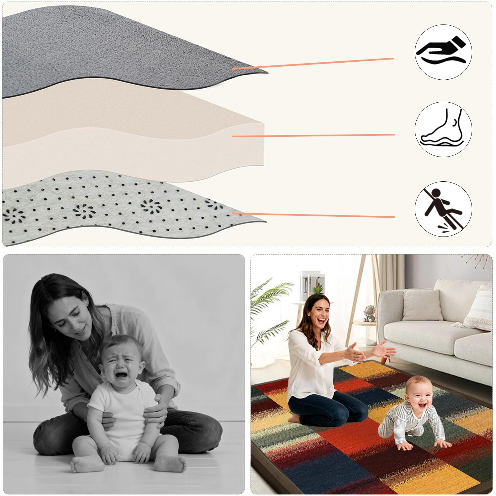 Tappeto Gioco Bambini Acolchado 2 cm Extra Spesso, Antiscivolo, Ideale per Pavimenti e Box Neonato, Palestra Neonati, Tappeto Tummy Time Neonati 190 x 300cm
