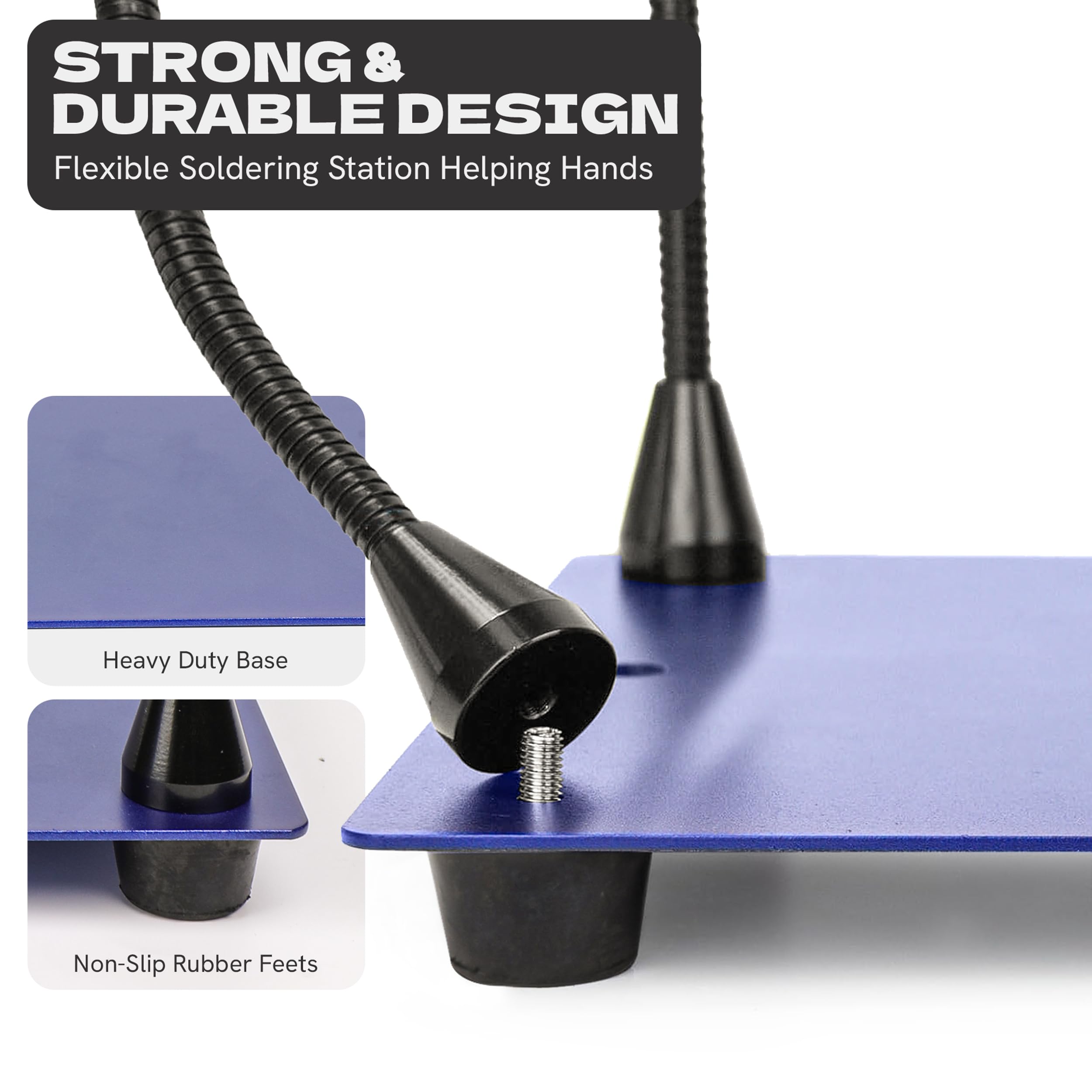 Helping Hands - Stazione di saldatura con lente d'ingrandimento 10X con luce LED, 4 bracci flessibili, grande base in acciaio resistente, supporto per PCB con pulitore in ottone e stoppino dissaldante