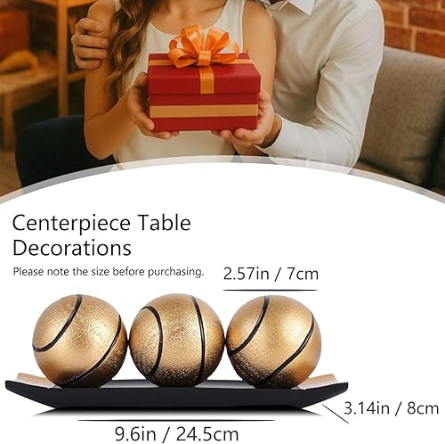 Miniatura 3 de Juego de bandeja decorativa pequeña y bolas de orbes, bolas decorativas doradas con cuencos de centro de mesa para mesa de café, sala de estar,