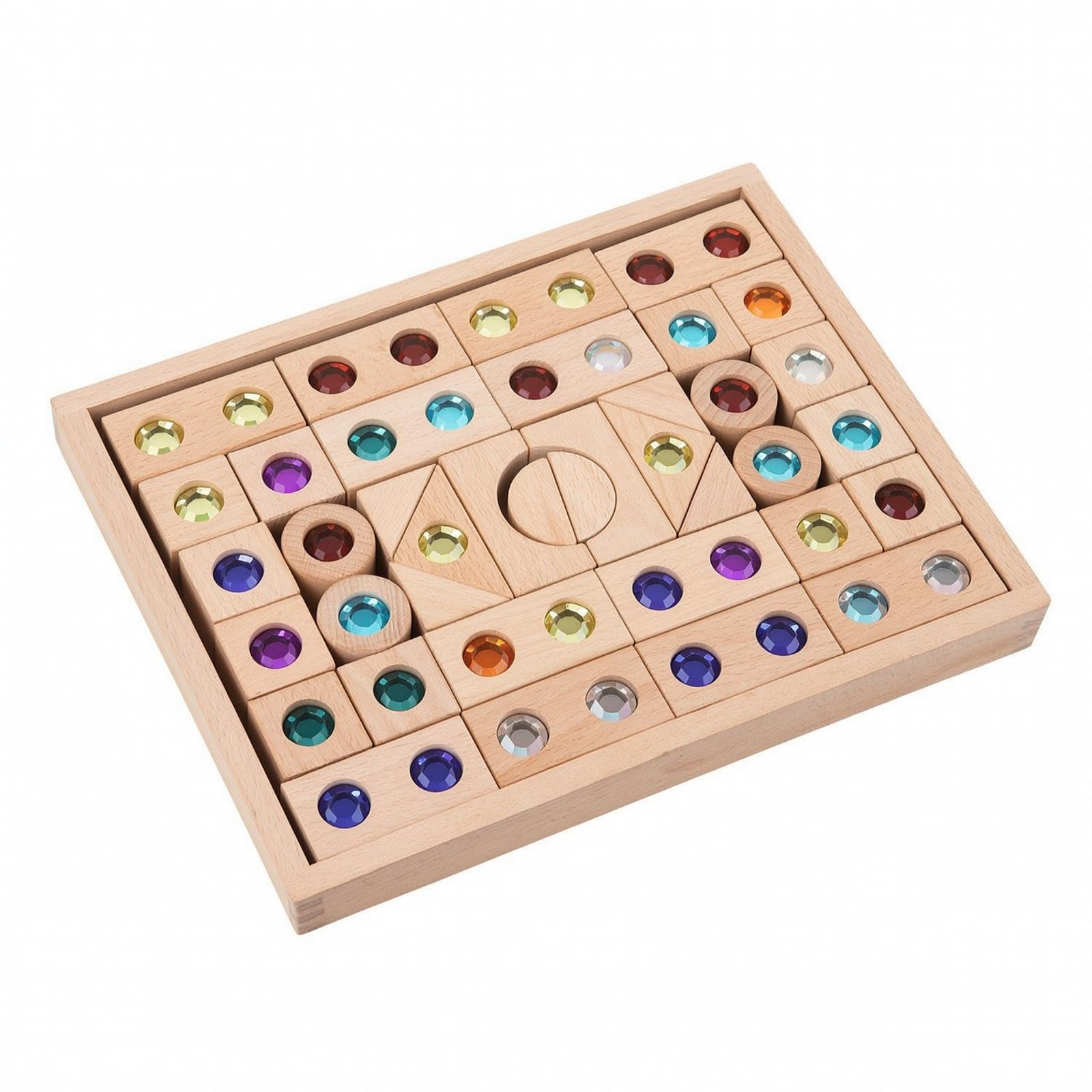 Blocchi di Legno con Inserti Colorati | Costruzioni Fantasiose e fortezze, Set di Blocchi con Scatola Legno, Educativo, per Area Giochi