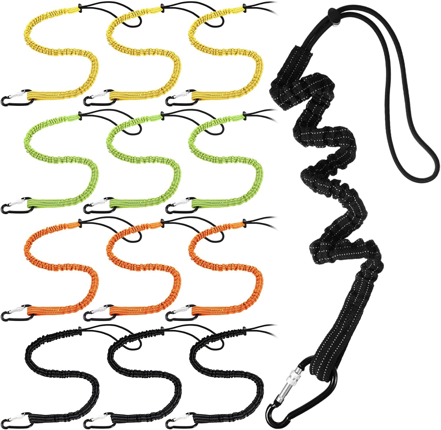 12 Pack Tool Lanyard with Single Metal Buckle and Adjustable Loop End, Standard Length, Maximum Weight Limit 8KG/ 17.6lb, with Aluminum Screw Lock, Retractable Shock Cord Stopper (Yellow)