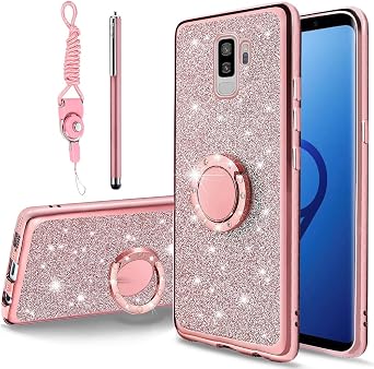 Glitter Crystal Butterfly Slim TPU Case with Kickstand & Strap for Samsung Galaxy S9 Plus - Pink
