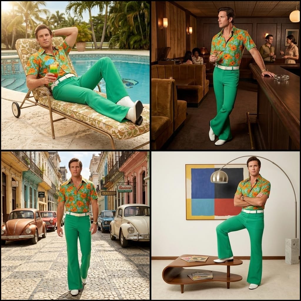 VENNYNG Men's 70s Disco Flare Pants Retro High Waisted Bell Bottom Trousers with Elastic Back Slight Stretch