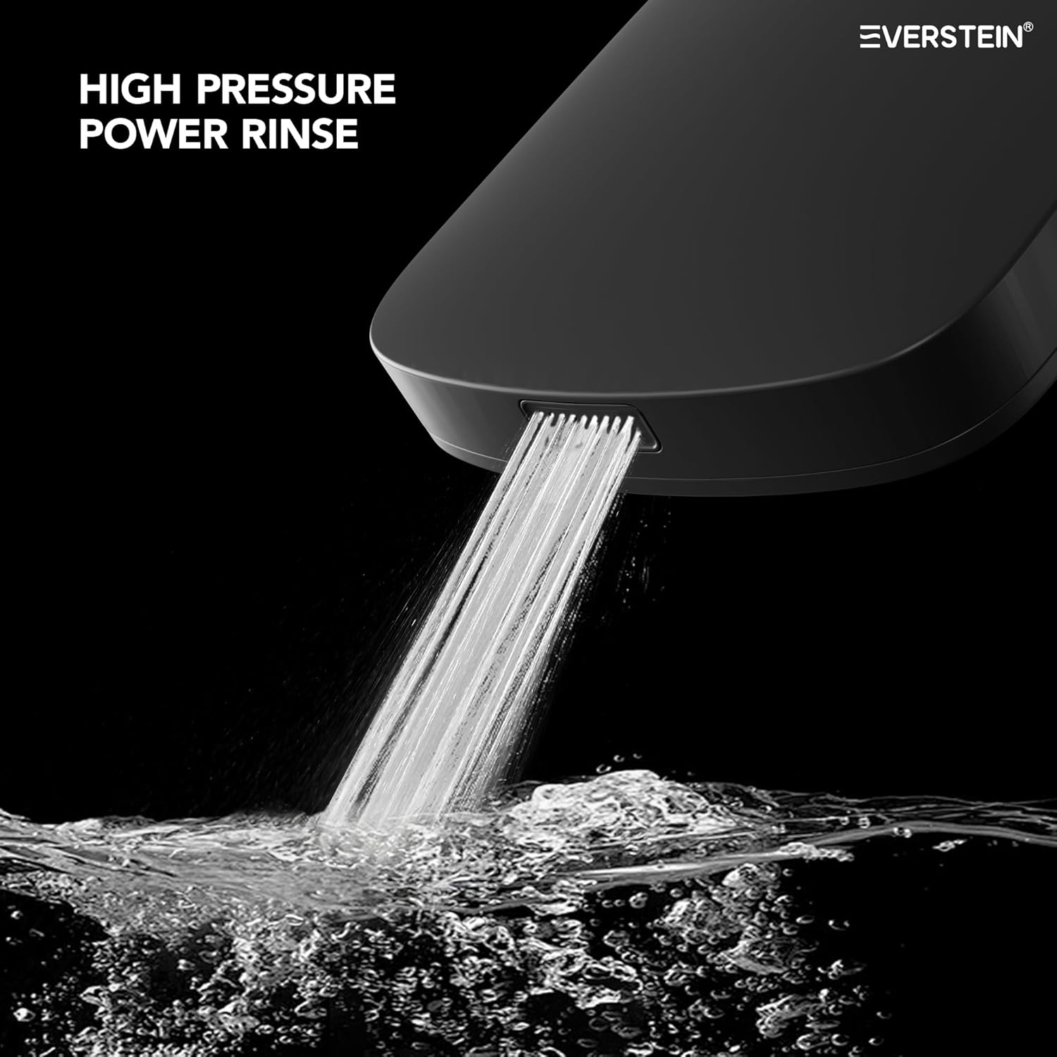 Close-up of the handheld shower demonstrating a high-pressure power rinse function.