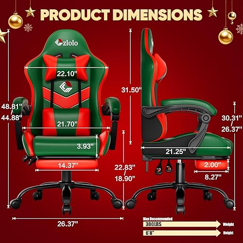 Miniatura 2 de Silla para videojuegos, silla de masaje con soporte lumbar, silla de computadora de respaldo alto, con reposapiés y reposacabezas, almohada lumbar,