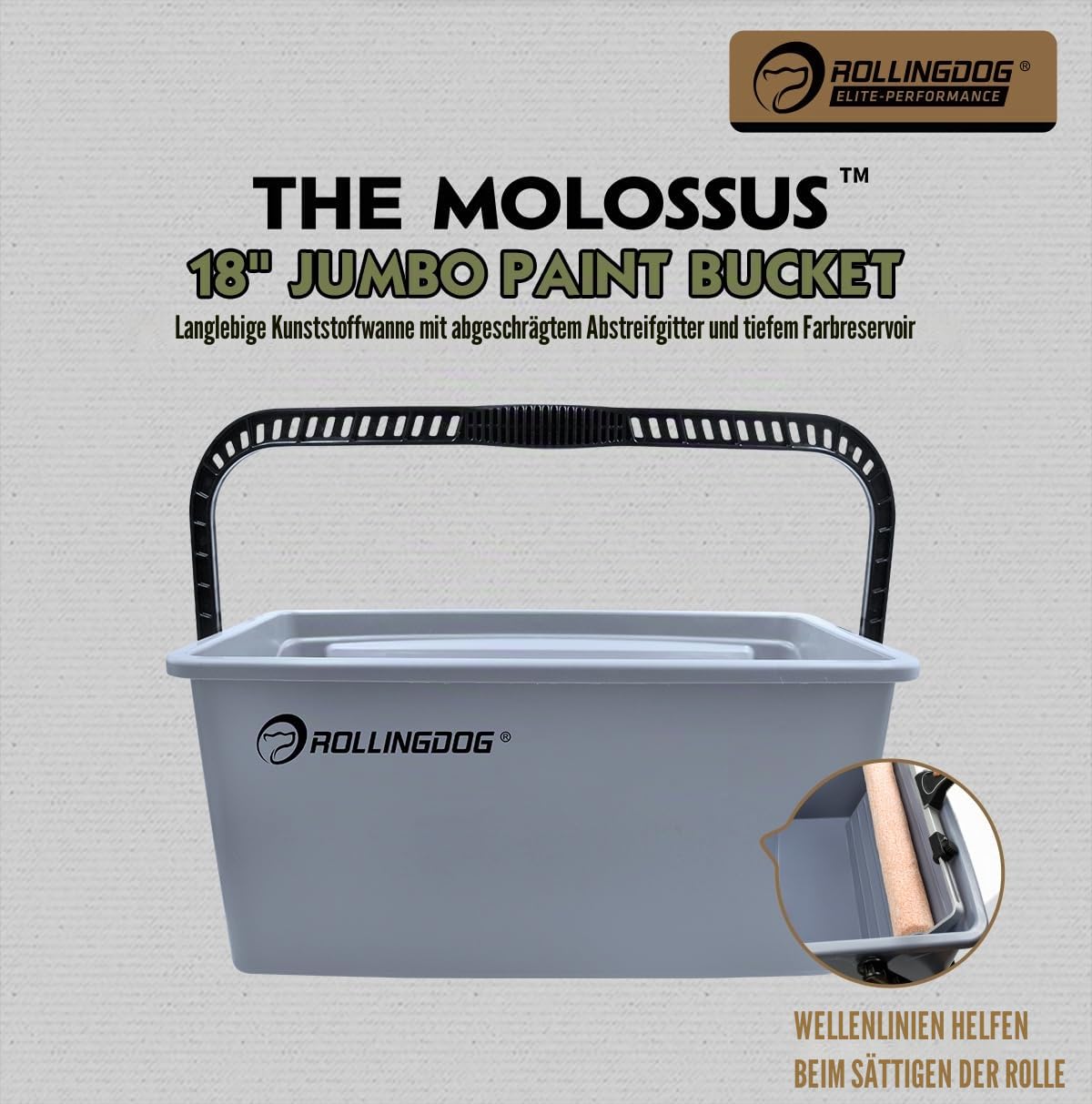 ROLLINGDOG Farbeimer - 45,7 cm großer Extra große Kunststoff Farbwanne Verwendung mit 18“ große Farbroller
