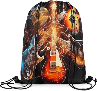 jejeloiu Music Drawstring Backpack 13x15.7inch Guitar Musical Gym String Bag Instrument Rock Style Lover Decor Sports Drawstring Sackpack