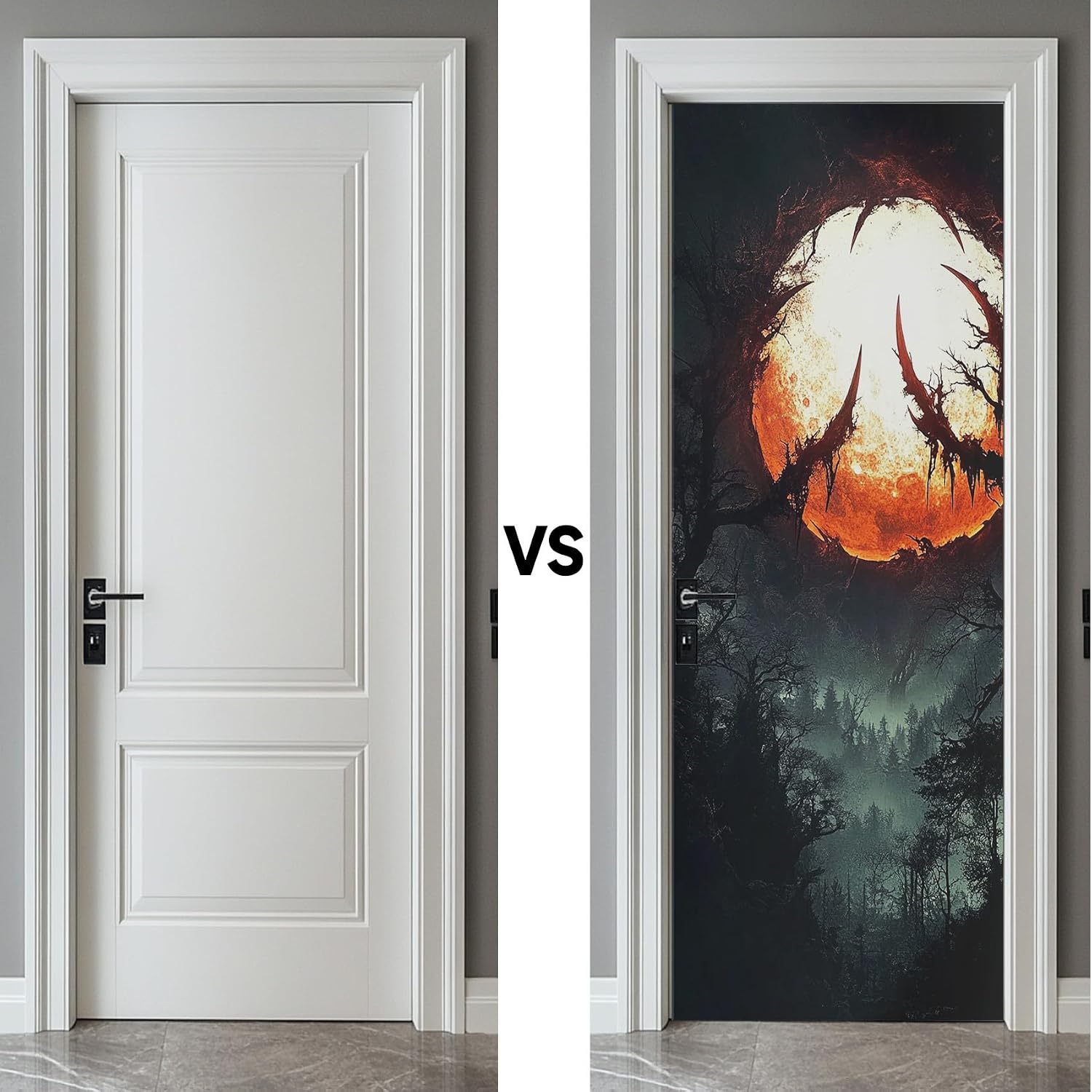 3D Forest Door Decor Full Moon Door Sticker Tree Mural Peel and Stick PVC Wallpaper Waterproof Self-Adhesive for Home Office Decor 32" Wx80 L