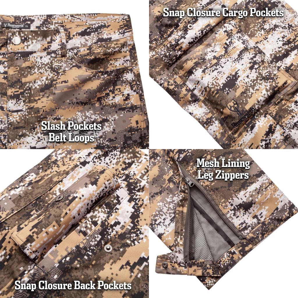 Huntworth Winsted Men's Tricot Waterproof Hunting Pants, Disruption Camo - Image 7