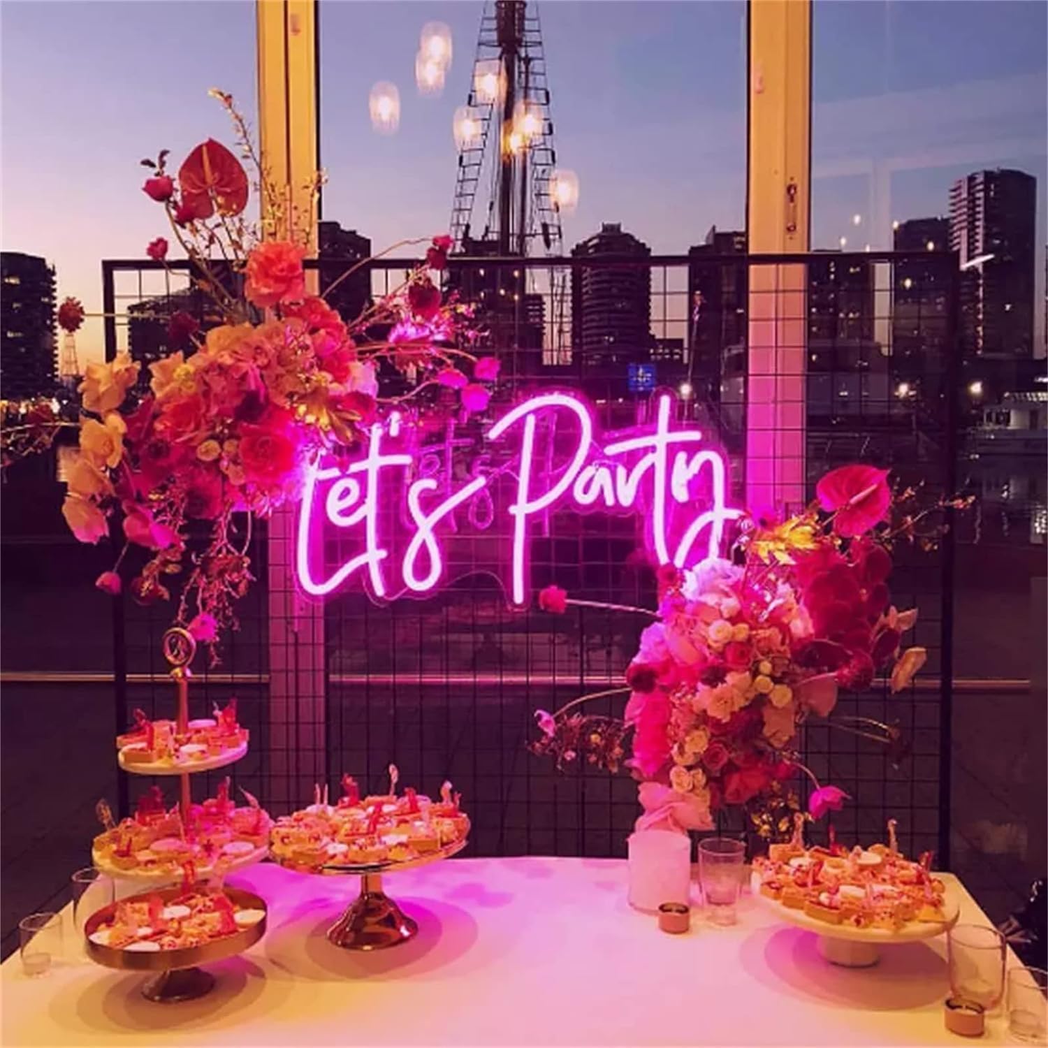 Neonowy znak świetlny LED Let's Party Neonowy znak, Neonowe światła LED na Boże Narodzenie Dekoracja urodzinowa Lampy tła Wall Art Home Bar Pub, 60x26cm