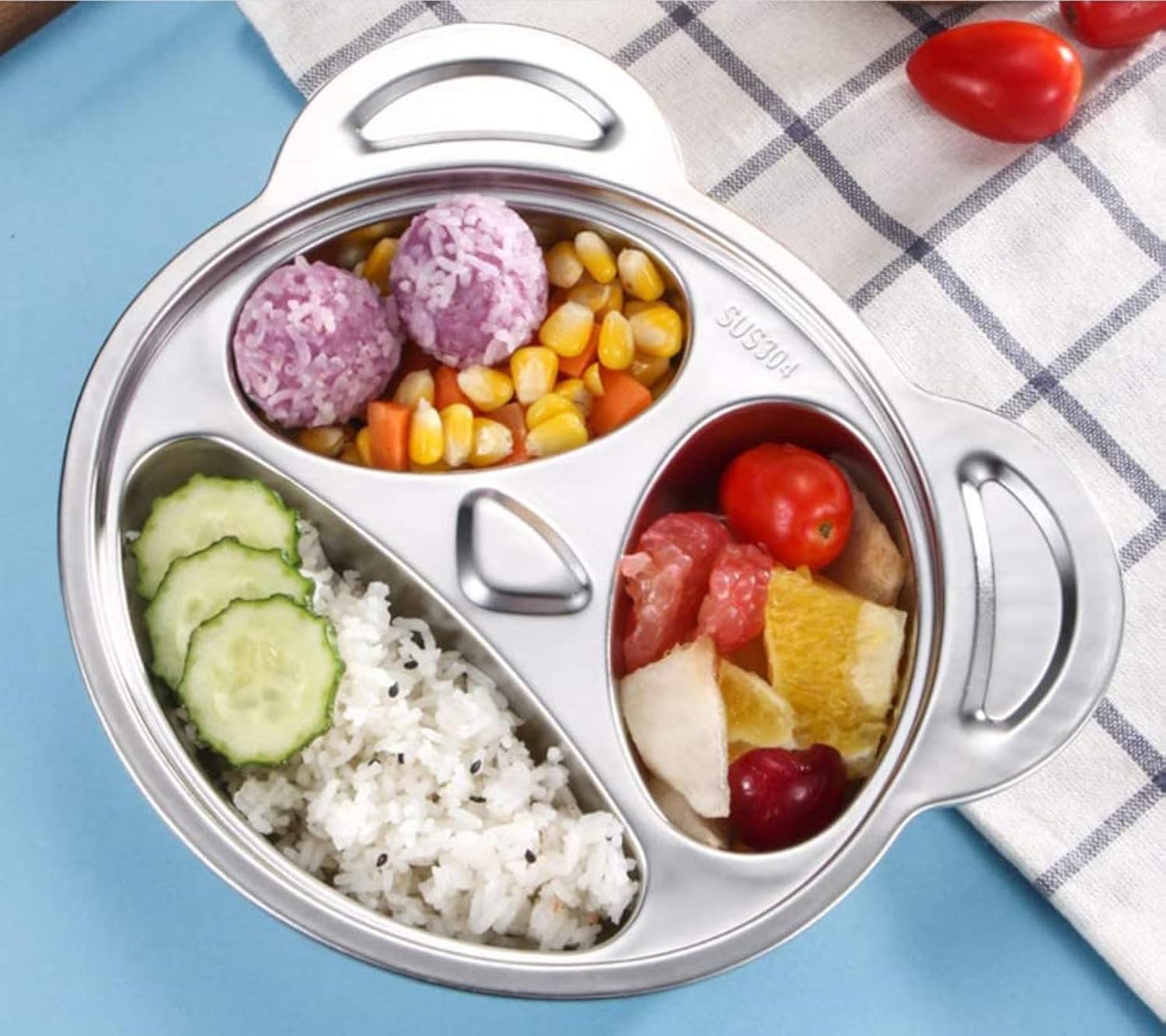 Tickle Tums - 304 Stainless Steel Divided Plates, 3 Sections Unbreakable Dinner Plates for Kids, Cute Panda Shape Kids Divided Plates for Picky Eaters, Lunch, Camping