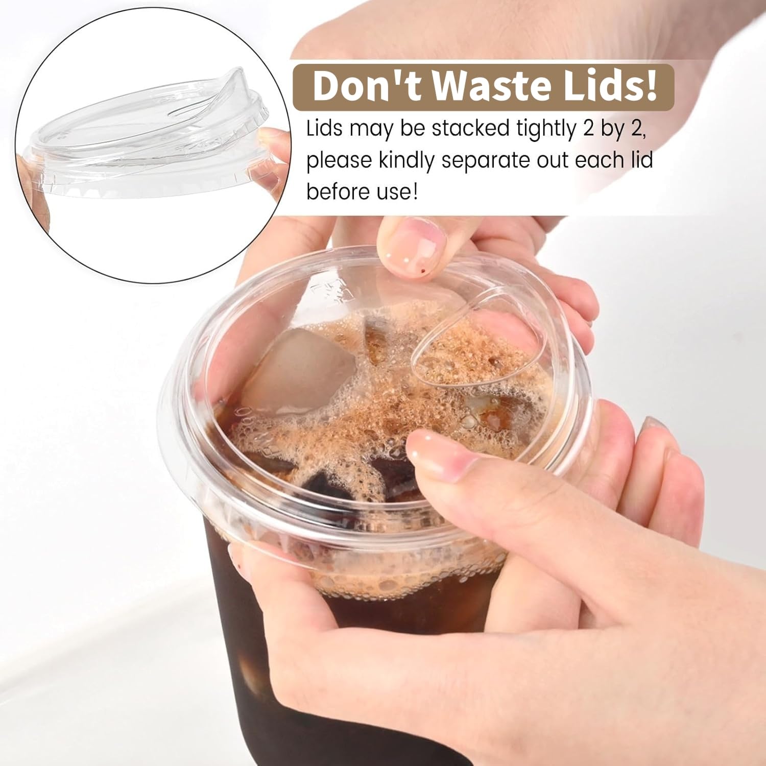 KAHEIGN 50 Pièces Gobelets en Plastique Transparent avec Couvercles, 480ml Gobelet à Café en Plastique Réutilisable Verres Élégants pour Glacé Café Smoothie Milkshake Froides Boissons Fêtes Traiteur
