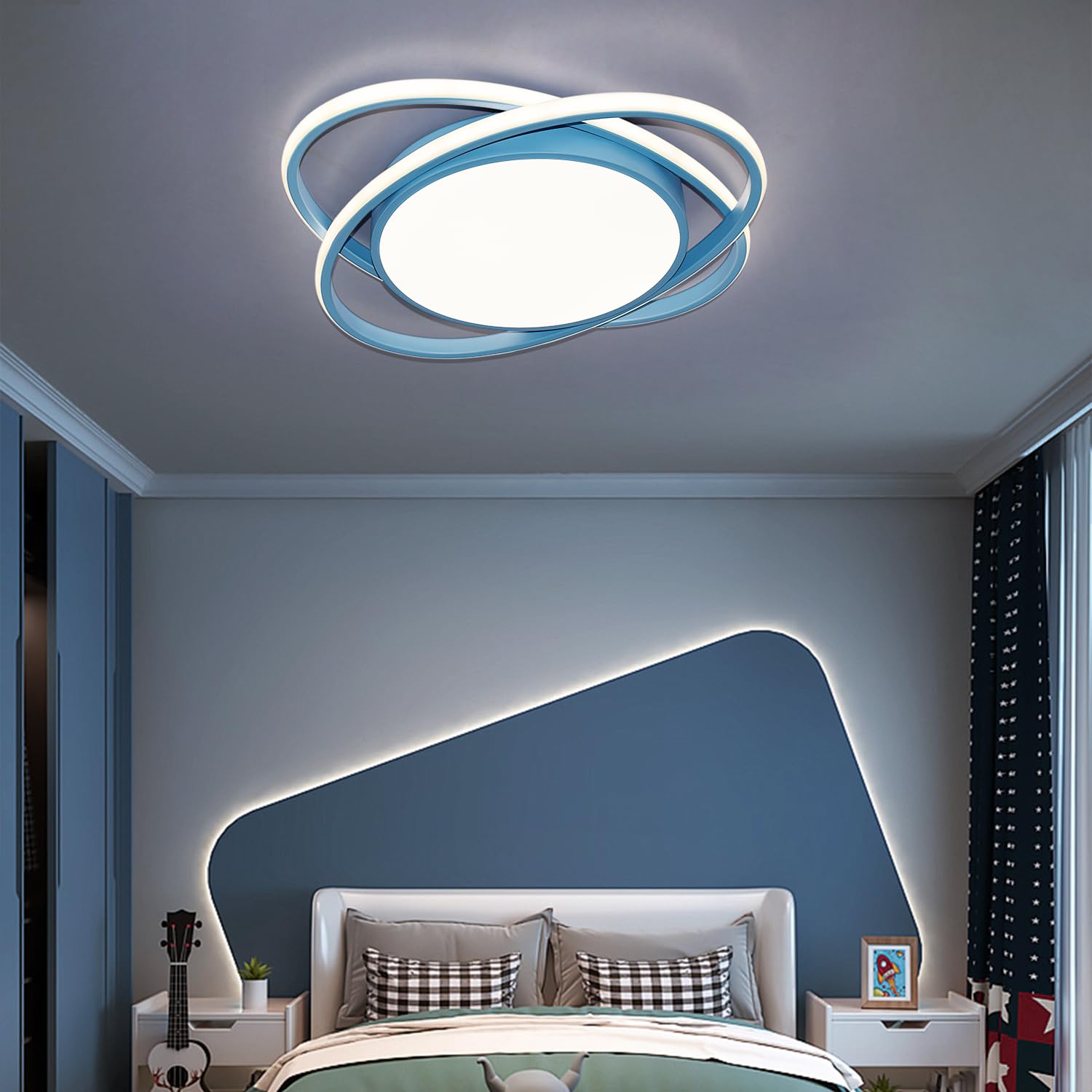 JDONG Lámpara LED para techo habitación infantil 54 W Azul Lámpara de techo regulable con mando a distancia Temperatura de color ajustable para niños Habitación infantil Dormitorio Salón Ø52CM