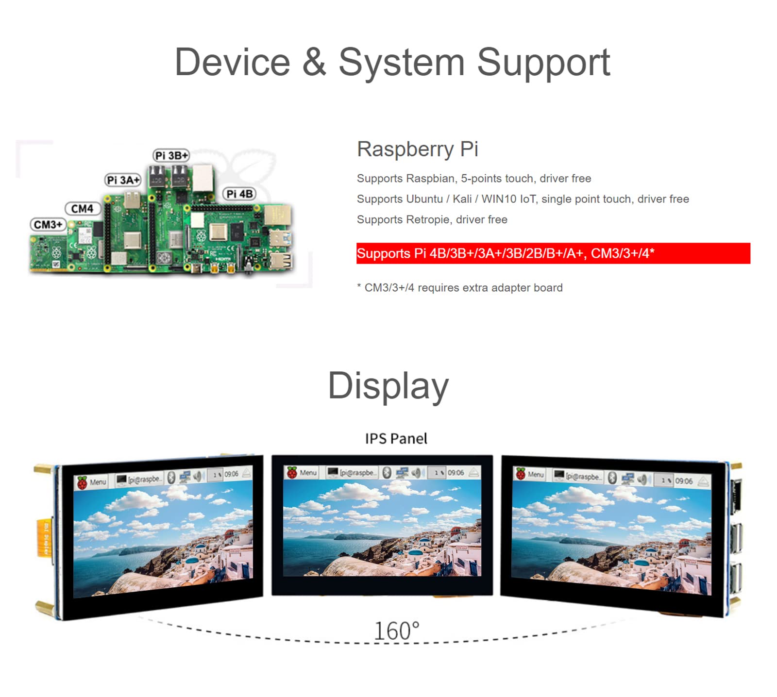Waveshare 4.3 pollici DSI LCD Display per Raspberry Pi 4B/3B+/3A+/3B/2B/B+/A+ 800×480 Schermo IPS Display Capacitivo Touchscreen Monitor MIPI DSI Interfaccia