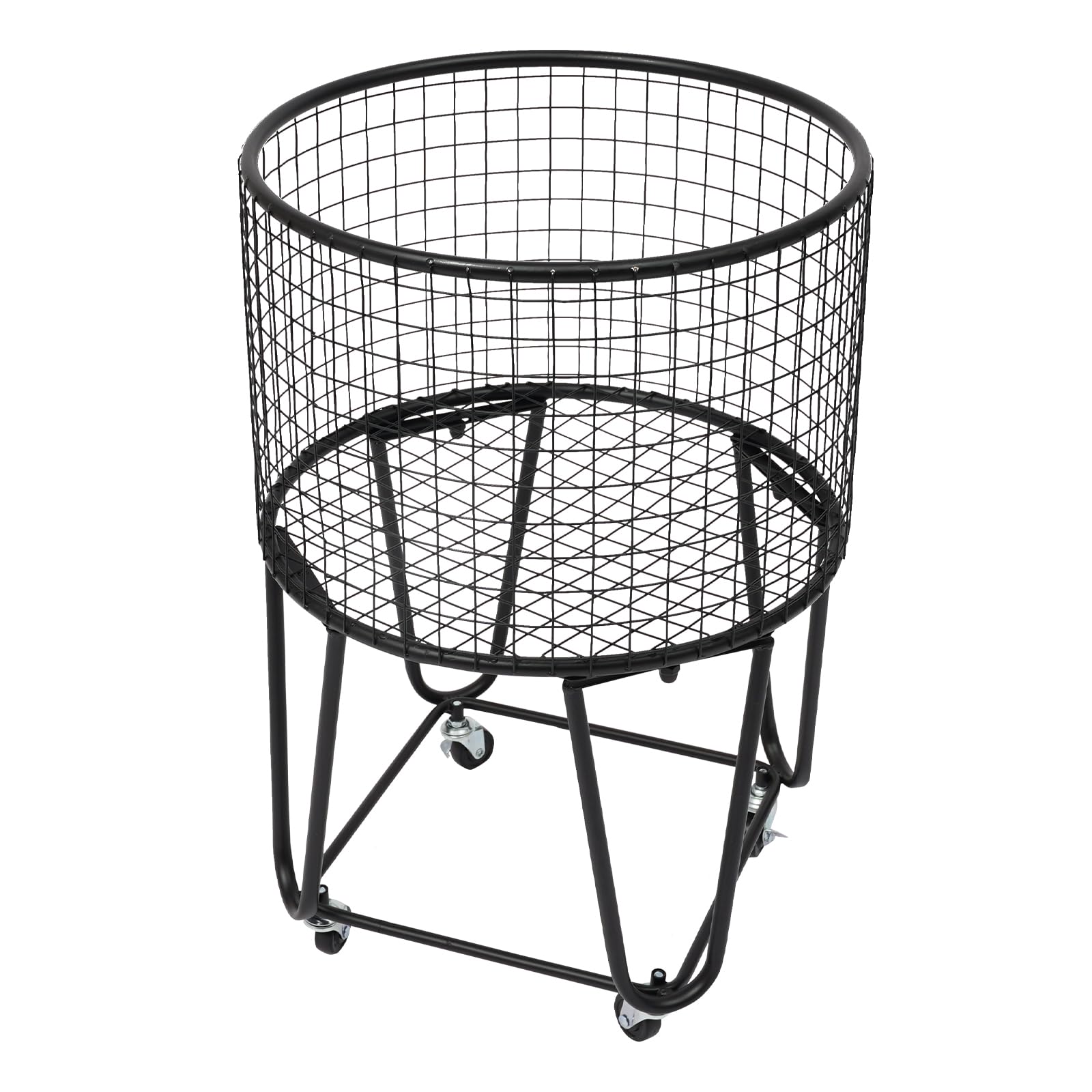 Cesto Portabiancheria con Ruote, Carrello Portaoggetti in Rete Metallica Maniglie, Contenitore Mobile per La Selezione dei Vestiti, Organizer Biancheria Filo Metallico Black Round