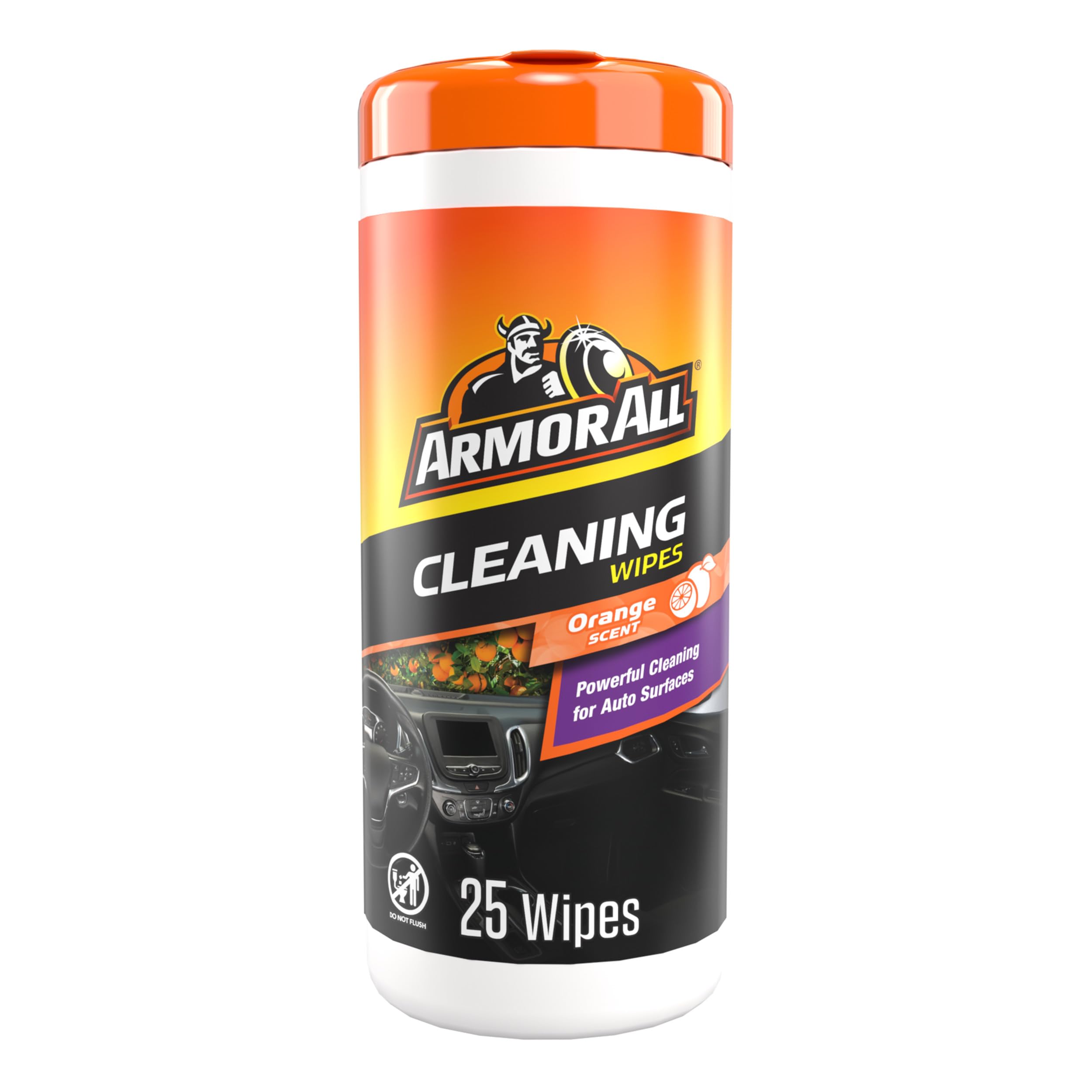 Armor All Car Interior Cleaner Wipes , Car Cleaning Wipes with Orange Cleans Dirt and Dust in Cars, Trucks and Motorcycles, 25 Count