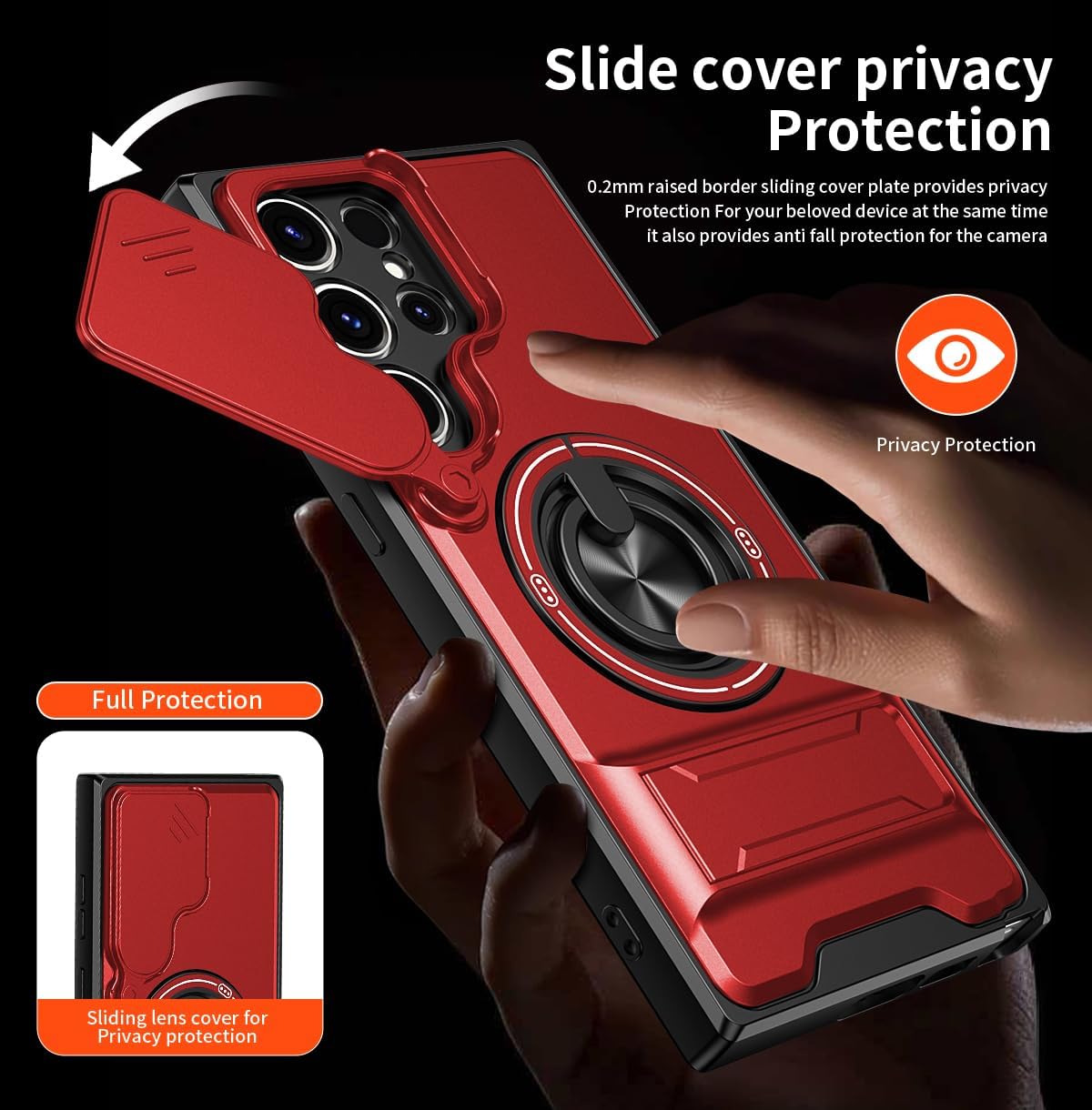 Asuwish Phone Case for Samsung Galaxy S22 Ultra 5G Slide Camera Cover with Screen Protector and Magnetic Ring Holder Kickstand Hybrid Protective Cell Accessories S22ultra 22S S 22 S22ultra5g 6.8 Red image 5