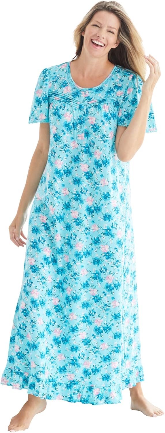 Dreams & Co. Plus Size Long Floral Print Cotton Gown