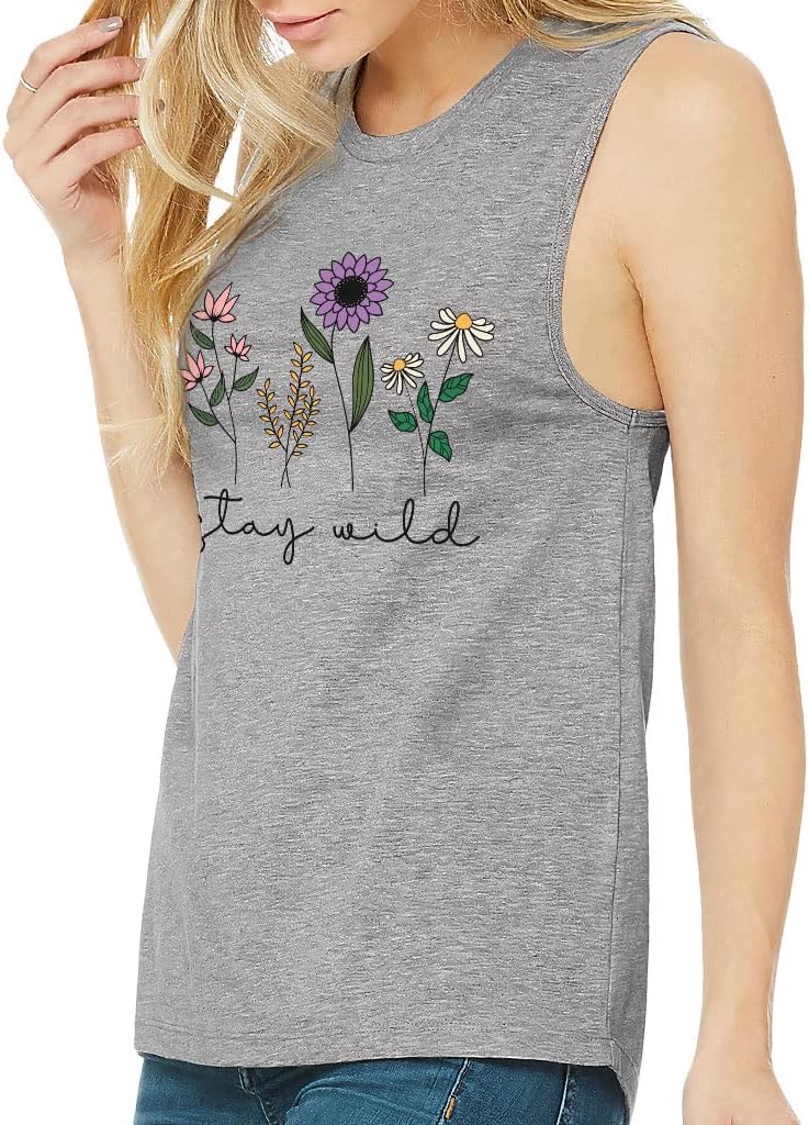 Stay Wild Women's Muscle Tank - Print Tank Top - Flower Workout Tank