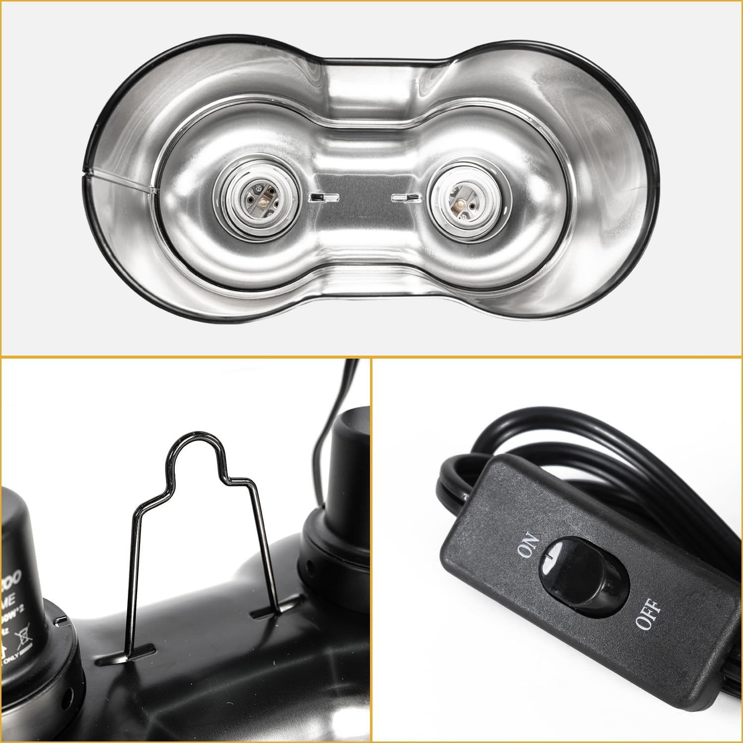 REPTI ZOO Dual Reptile Light Fixture, Max 150W Dual Dome Heat Lamp Fixture with Independent Switches Reptile Tank Accessories UVB Light Fixture (Bulb Not Included)