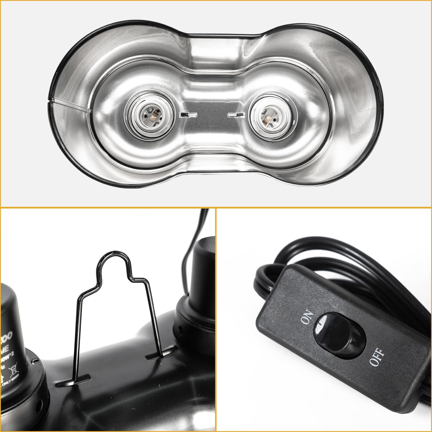 REPTI ZOO Dual Reptile Light Fixture, Max 150W Dual Dome Heat Lamp Fixture with Independent Switches Reptile Tank Accessories UVB Light Fixture (Bulb Not Included) - image 5