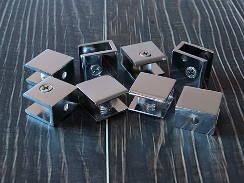 Miniatura 6 de Soportes para estantes de vidrio, abrazaderas de metal, níquel cepillado, forma cuadrada, montadas en la pared, ajustables de 6 a 0.394 in para