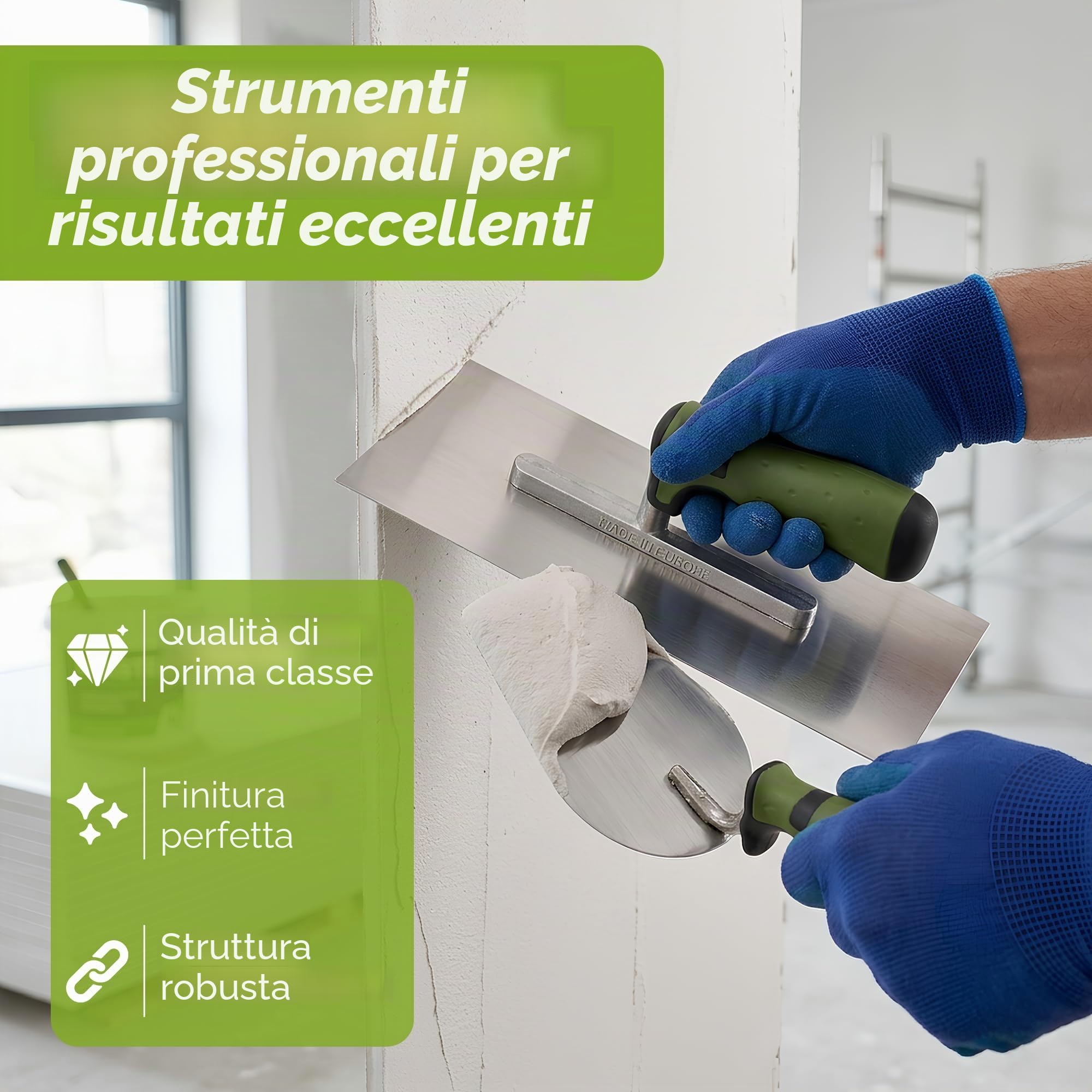 Colorus Set di 8 cazzuole da muratore e stuccatore in acciaio inossidabile, spatola liscia, spatola per gesso, tazza per stuccare