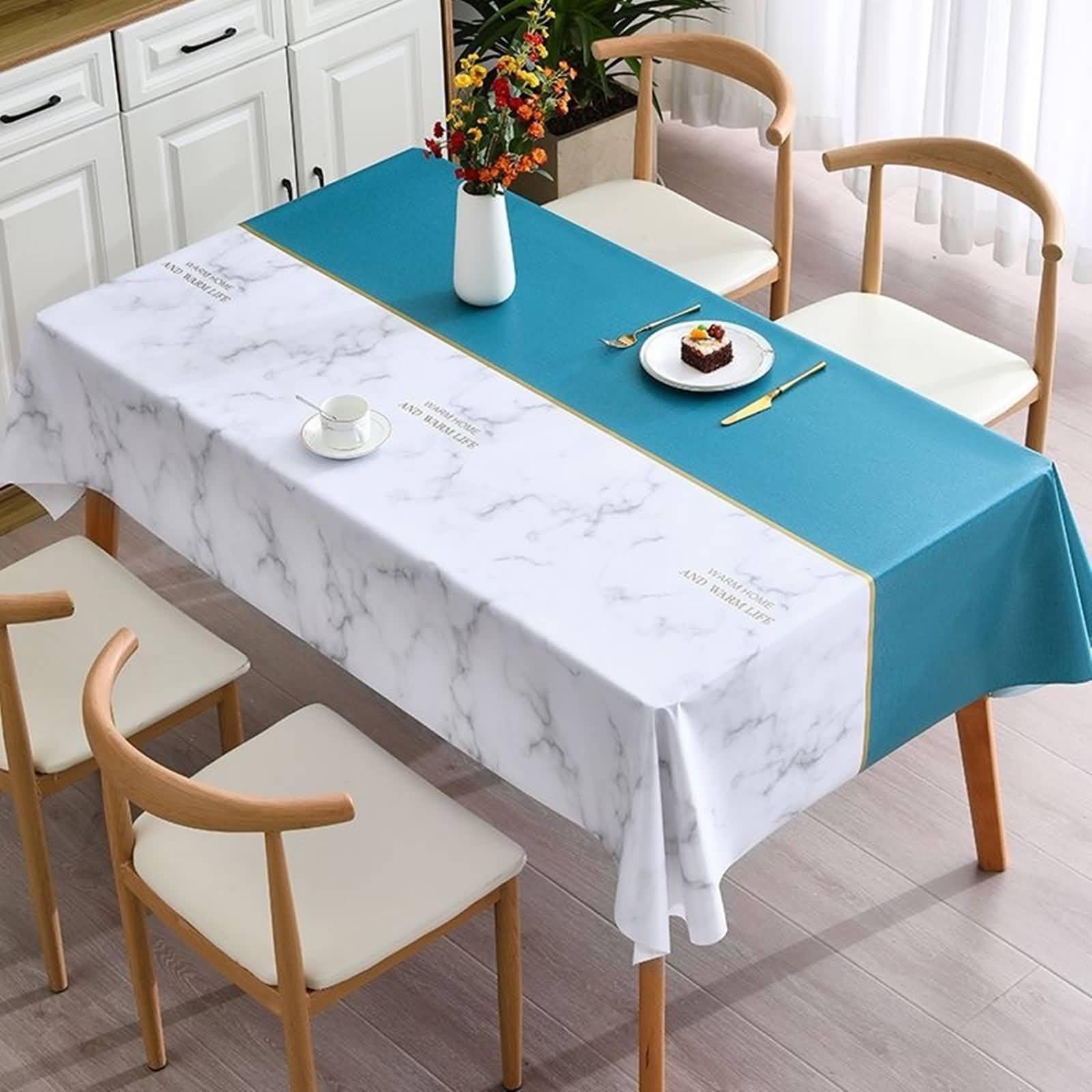 Tovaglia per Festa di Compleanno, Tovaglia Compleanno Blu 140x200cm Patchwork con Motivo Marmorizzato PVC