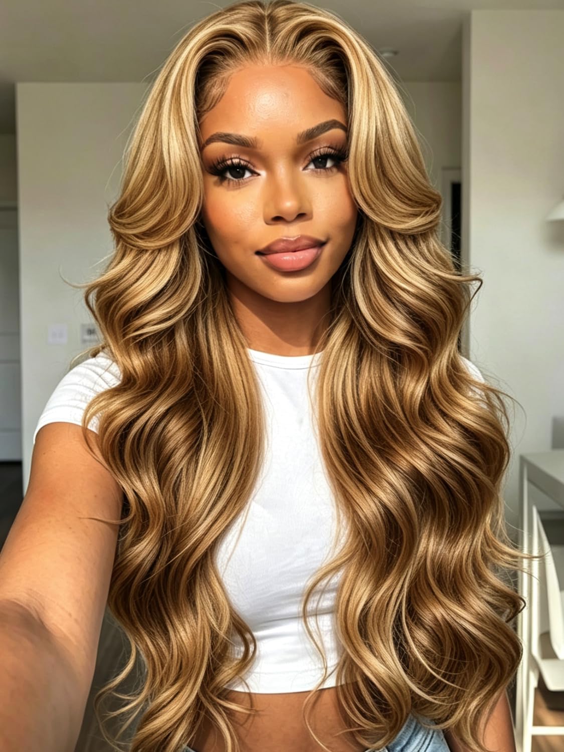 KLAIYI Bye Bye Slip™ Ombre Highlight Honey Blonde Glueless Precut 7x5 Lace Front Loose Body Wave Wig Human Hair Drawstring Pre Plucked Bleached Knots Pre Everyt