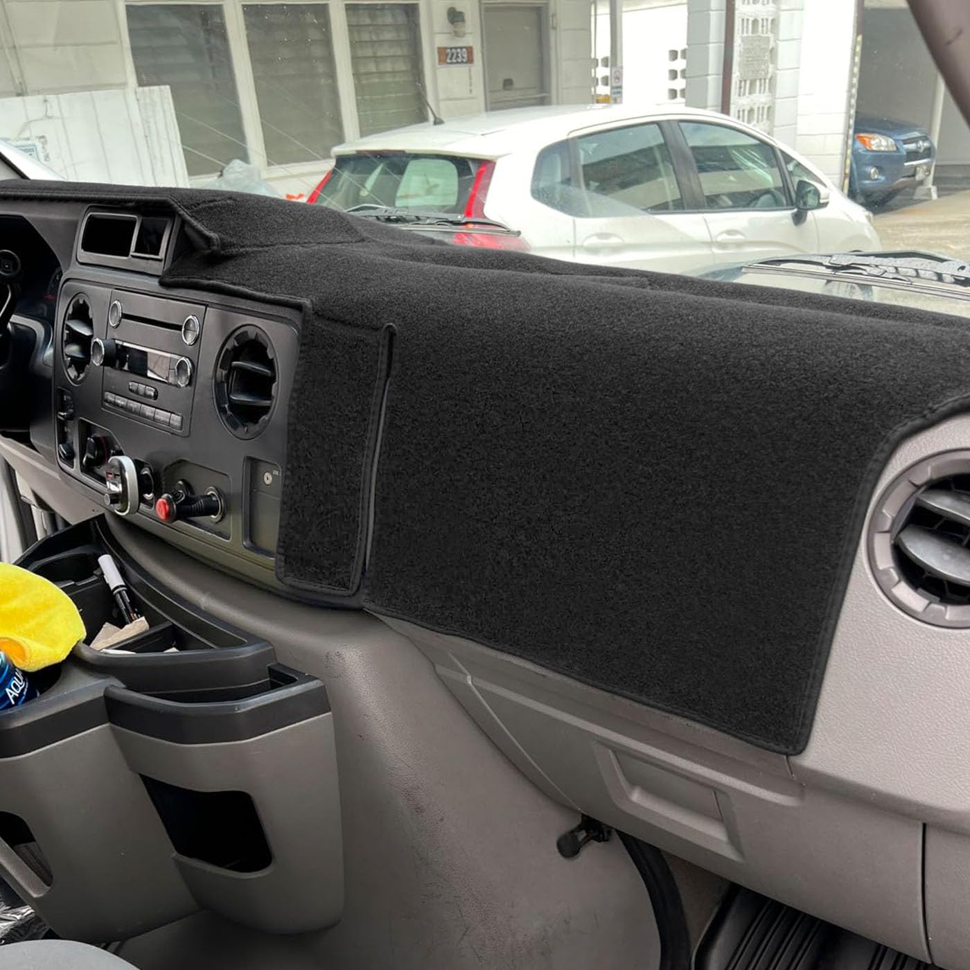 Photo 1 of Dash Cover Mat Custom Fit for Ford Econoline E150 E250 E350 E450 Super Duty Wagon Cargo Van,Dashboard Cover Pad Carpet J149 (Black)