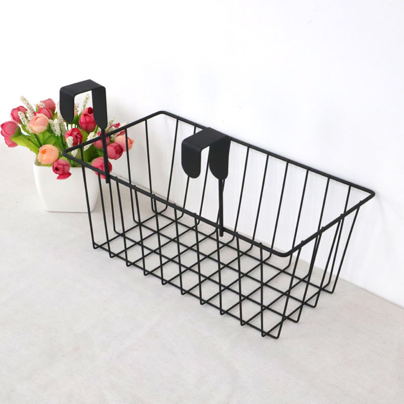 Cesta de Almacenamiento Colgante de Alambre Metálico con Ganchos, Organizador para El Baño, Negro, Individual