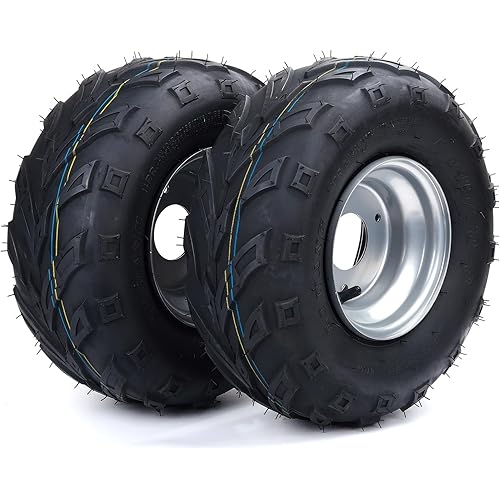 Wear-Resistant, Hyssk 145/70-6 ATV Tire with Rim, 6PR, Go-kart/UTV/Quad 6'' Tubeless Wheel, Set of 2
