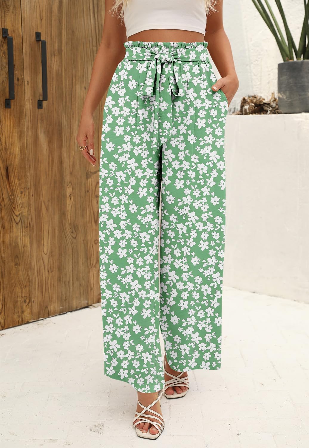 Angerella Womens Wide Leg Pants High Elastic Waist Adjustable Knot Casual Flowy Trousers Business Work Pants with Pockets - Image 3