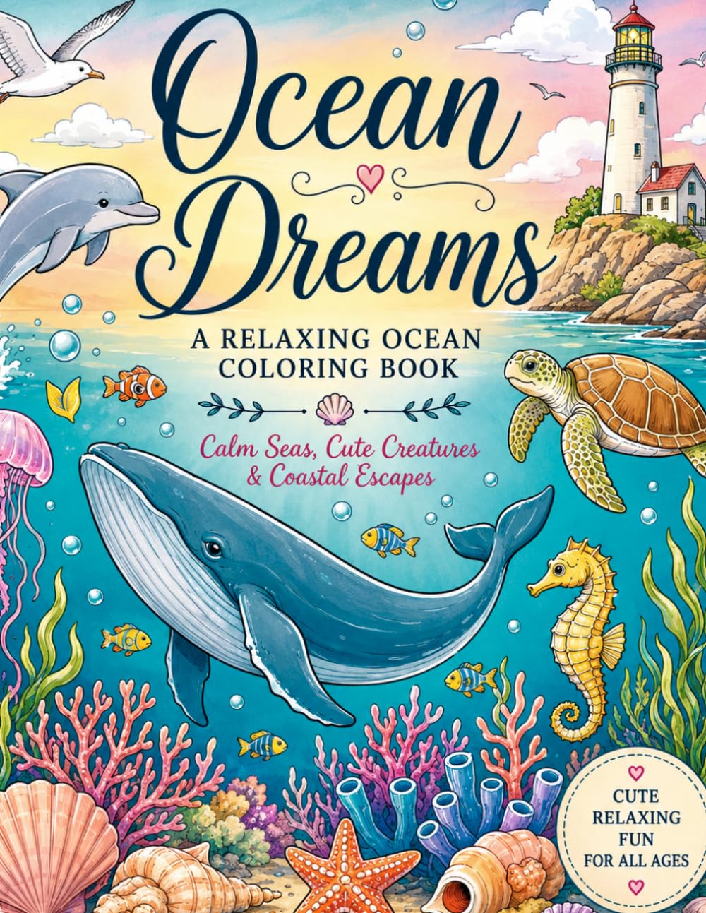 Ocean Dreams: Cute Ocean Coloring Book for Adults & Teens
