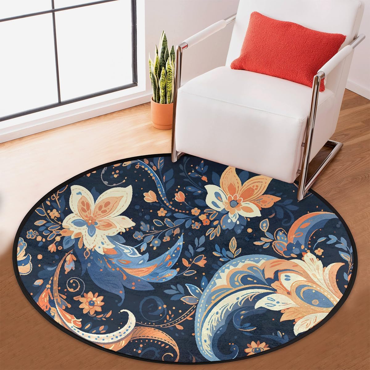 3 Ft Round Area Rug Abstract Colorful Paisley Small Washable Non-Slip Circle Mat Absorbent Floor Carpet Indoor Ntryway Circular Rug for Kitchen Living Room Bedroom Bathroom Kids Nursery Sofa Decor