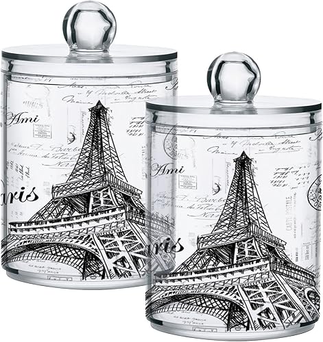 Apothecary Tarros Organizador de almacenamiento de baño con tapa, dispensador de soporte Qtip de 14 onzas, recipiente de plástico transparente de la