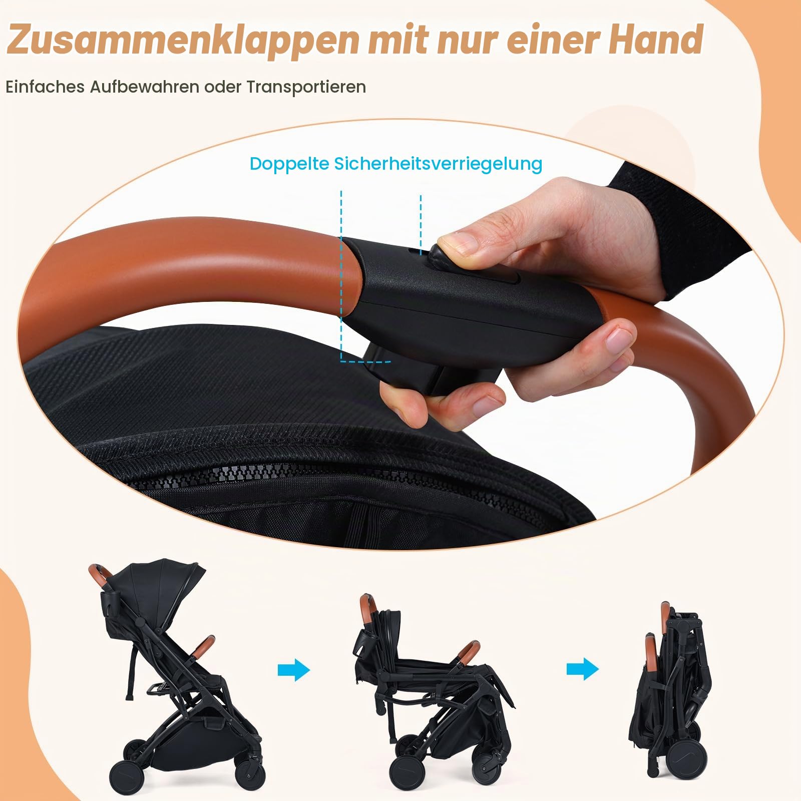 COSTWAY Kinderwagen klappbar mit Regenschutz, Reisebuggy mit verstellbarem Rückenlehne, Fußstütze, Verdeck & Griff, Babywagen mit Liegefunktion, Buggy für Baby bis 3 Jahren, 15 kg belastbar (Schwarz)